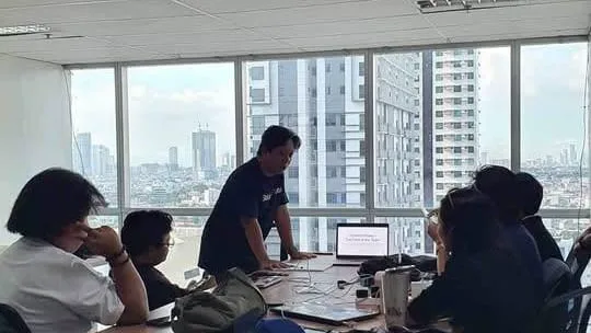 The BLOKC intern team poses with their 1st Runner Up banner from the Build on Stellar Philippines Hackathon 2026.
